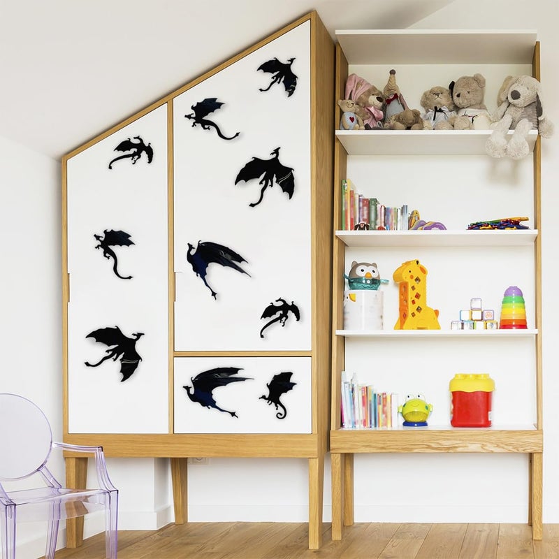 MEFOSS 14 PCS 3D Dragon Wall Decals Creative Dragon PVC Wall Stickers Self-Adhesive Dragon Wall Art Decor for Kids Room Playroom Classroom Holiday Decoration, Black, DD008 - Image 4